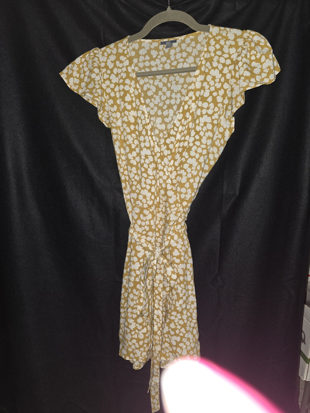 aerie Mustard Yellow and White Floral Wrap Mini Dress